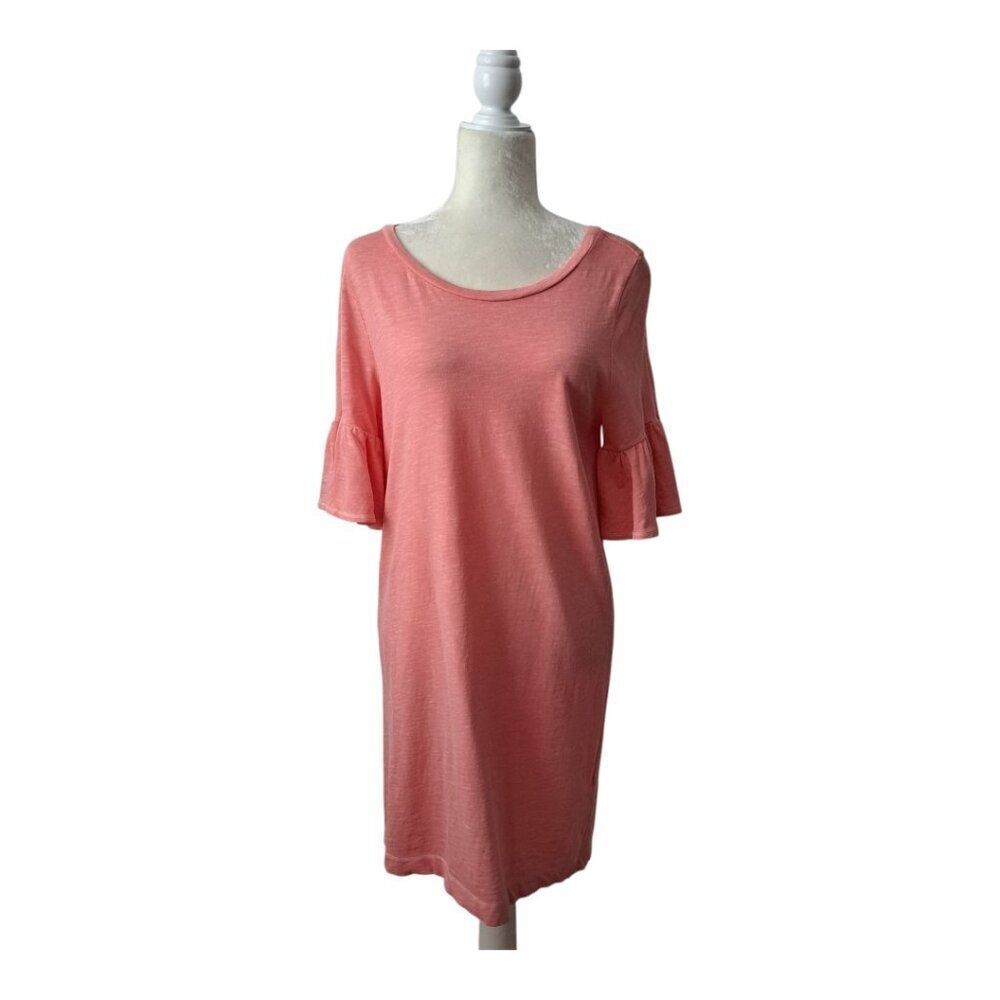 Splendid Women's Flutter Shor Sleeve Salmon Pink Cotton Short Vacation Dress S